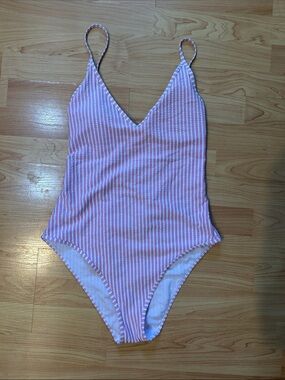 Abercrombie & Fitch Pink and White Striped One-Piece Swimsuit